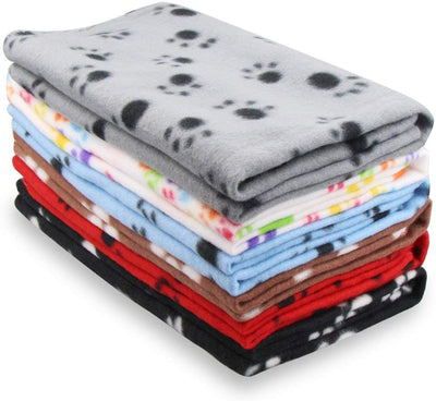 Eagmak - Mantas de forro polar con estampado de huellas para cachorros pequeños (6 unidades), color negro, marrón, azul, gris, rojo y blanco - BESTMASCOTA.COM