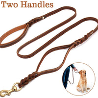 FOCUSPET Correa de piel para perro con doble asa, 6 pies, correa de piel trenzada con asa de tráfico, resistente, correa para perros grandes/medianos, mayor control de entrenamiento de seguridad, protege al perro en el tráfico, 6 pies - BESTMASCOTA.COM