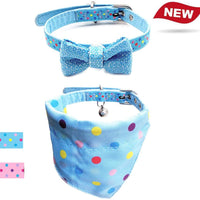 Azuza - Collares para gato pequeño con campanas extraíbles, 2 unidades de collares de piel sintética con pajarita y bandana - BESTMASCOTA.COM