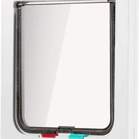 CEESC Puerta grande para gato (Tamaño exterior 11" x 9.8"), puerta de 4 vías con cerradura para ventanas y puerta de cristal corredera, puerta de solapa para gatos y perros con circunferencia < 24.8" - BESTMASCOTA.COM