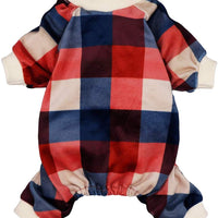 Fitwarm Pijama de tela a cuadros para perro, ropa para mascotas, gato, mono ligero de terciopelo - BESTMASCOTA.COM
