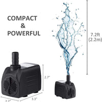 GROWNEER 550GPH Bomba sumergible 30 W Ultra silenciosa Fuente Bomba de agua, 2000 L/H, con elevación de 7.2 ft de altura, 3 boquillas para acuario, tanque de peces, estanque, hidropónico, estatuario - BESTMASCOTA.COM