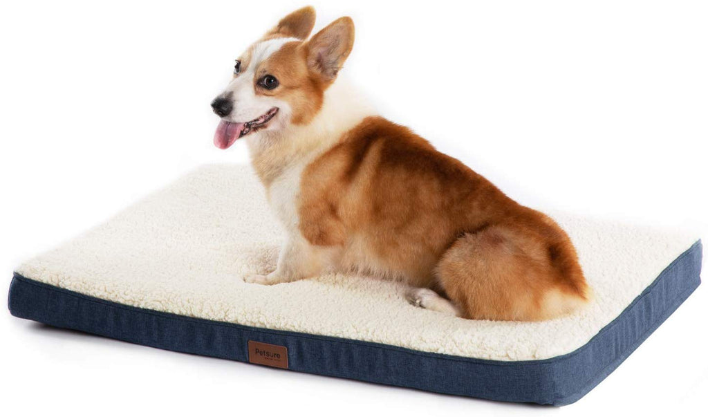 Cama ortopédica para perros de Petsure M/L/XL (30/36/44 pulgadas) para mascotas pequeñas, medianas, grandes de hasta 50/75/100 libras - Cama de espuma para perros con parte superior de forro polar de felpa - Funda lavable - Gris/Azul vaquero - BESTMASCOTA.COM