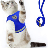 Arnés de gato y correa para caminar a prueba de escape, arnés de malla suave, arnés ajustable para gato con correa reflectante, ajuste cómodo para mascotas, gato, cachorro, conejo - BESTMASCOTA.COM
