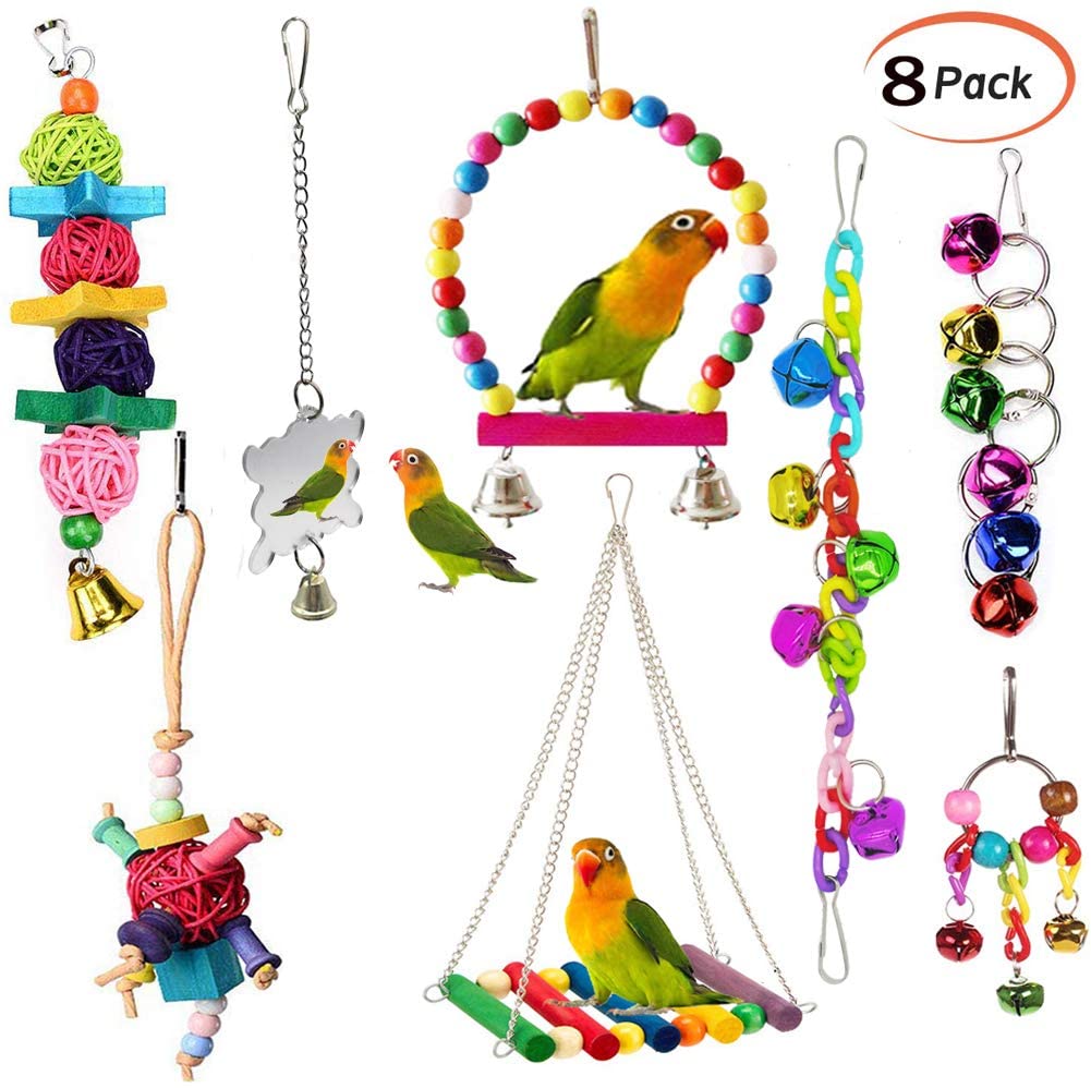 ESRISE Juguete para pájaros y loros, cascabel para colgar, jaula para pájaros, hamaca, juguete de perca de madera para grandes loros, conos, pájaros de amor, pequeños paracaidistas de cacatúas, garras y púas - BESTMASCOTA.COM