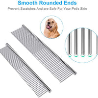 Cafhelp - 2 peines para perros con extremos redondeados de acero inoxidable, peine para gatos para eliminar enredos y nudos, herramienta de aseo profesional para perros de pelo largo y corto, gato y otras mascotas, 6.3 pulgadas/7.4 pulgadas - BESTMASCOTA.COM