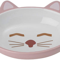 PetRageous Designs Here Kitty - Cuenco ovalado para mascotas (5.50 in), color rosa y azul - BESTMASCOTA.COM