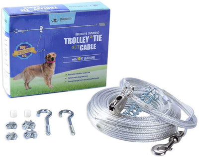 PUPTECK Cable reflectante para perro – Cable de amarre de peso pesado de 100 pies con corredor de 10 pies para perro de hasta 125 libras - BESTMASCOTA.COM