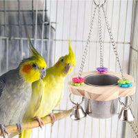HEEPDD comedero para pájaros para jaula, ahorra espacio para colgar, taza de alimentación de acero inoxidable con campana y juguete para masticar para loros de tamaño pequeño y mediano - BESTMASCOTA.COM
