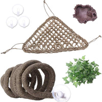 AUBBC Bearded Dragon Hammock, 100% Natural Seagrass Triangular Lizard Lounger with Jungle Climber Vines Reptile Leaves Hooks Feeding Dish for Geckos, Anoles, Snakes and More (12.5 x16.5 Inch) - BESTMASCOTA.COM