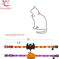 PAWCHIE 2 collares para gatos de Halloween con campana ajustable Breakaway Cat Collar con patrón de murciélago de calabaza para fiesta de Halloween - BESTMASCOTA.COM