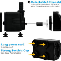Bomba sumergible PULACO 10W 160GPH con tubo de 3.3 ft para acuarios, tanque de peces, fuente de estanque, estatuaria, hidropónica, característica de agua, fuentes de interior - BESTMASCOTA.COM