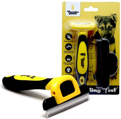 Herramienta para descamaciones profesional y aseo de mascotas, cepillo, D-shedz para razas de perros, gatos con pelo corto o largo, pequeño, mediano y grande, de la marca Thunderpaws - BESTMASCOTA.COM