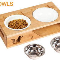 Lepet - Cuencos elevados para perros y gatos, alimentador elevado para mascotas, soporte de bambú sólido, perfecto para gatos y perros pequeños - BESTMASCOTA.COM