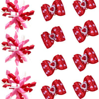 MaSue Pets - 20 lazos para el pelo de perro, 10 pares, para día de las valanetinas, lazos curvos románticos para perros, color rosa y rojo, lazos para perros con diamantes y amor - BESTMASCOTA.COM