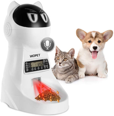 WOpet Alimentador de mascotas, alimentador automático para gatos, dispensador de comida para mascotas, comedero mediano y grande, para gatos, 4 comidas, grabadora de voz, temporizador programable, control de porción - BESTMASCOTA.COM