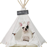 Little Dove Pet Teepee perro (cachorro) & Cat – Cama para mascotas portátil tiendas de campaña y casas para perro (cachorro) & gatos estilo encaje (con o sin cojín opcional) - BESTMASCOTA.COM