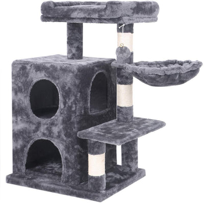 BEWISHOME Condominio de árbol para gatos con postes rascadores de sisal, perca de felpa, casas dobles y cesta, muebles de torre para gatos, centro de actividades para gatitos, casa de juegos MMJ06 - BESTMASCOTA.COM