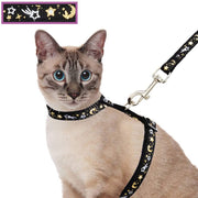 Cat Harness and Leash Set for Outdoor Walking Escape Proof Adjustable Soft Safety Strap with Golden Star and Moon Design Glow in The Dark - BESTMASCOTA.COM