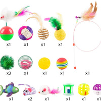 Cossy - Juego de 18 juguetes para gatos, incluye mordedor de plumas de gato, varita interactiva, ratón esponjoso, bolas arrugadas para gato, cachorro, gatito y gatito - BESTMASCOTA.COM