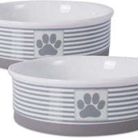 Bone Dry DII Paw Patch & Stripes Ceramic Pet Bowl for Food & Water with Non-Skid Silicone Rim for Dogs and Cats - BESTMASCOTA.COM