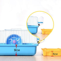 Jaula de hámster transportín portátil funda de transporte de hámster jaula con botella de agua y ruedas y alimentador de alimentos travemster animales pequeños (azul) - BESTMASCOTA.COM