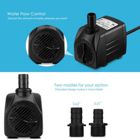Homasy 400GPH Bomba sumergible de 25 W, bomba de agua de fuente ultra silenciosa con cable de alimentación de 5.9 pies, 2 boquillas para acuario, tanque de peces, estanque, hidroponía, estatuario - BESTMASCOTA.COM