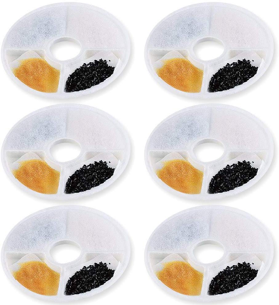 MUDEELA 6 filtros compatibles con filtro de fuente de flores Catit y diseño Catit Senses Fuente – Filtro de suavizante de agua de triple acción de repuesto compatible con filtro de fuente de agua Catit (5.5") - BESTMASCOTA.COM