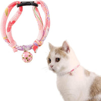 Necoichi Chirimen Cat Collar with Clover Bell, Handcrafted in Japan, 1 Size fits All - BESTMASCOTA.COM