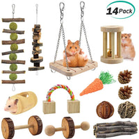 ERKOON - Juego de 14 juguetes para masticar hámster, rata, cobayas, chinchilla, accesorios para masticar, mancuernas de madera natural, con rodillos de cuidado de los dientes para conejos, pájaros, hámster, gerbil - BESTMASCOTA.COM