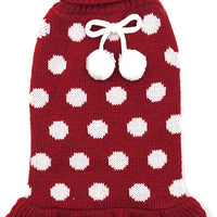 kyeese Dog Sweater Dress Turtleneck Polka Dot Dog Sweaters Knitwear Warm Pet Sweater with Pom Pom Ball - BESTMASCOTA.COM