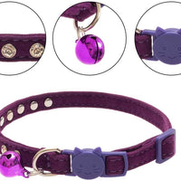 BINGPET Collar de gato con campanas Breakaway, suave terciopelo seguro, collares ajustables con diamante brillante, rosa y morado, 2 unidades - BESTMASCOTA.COM