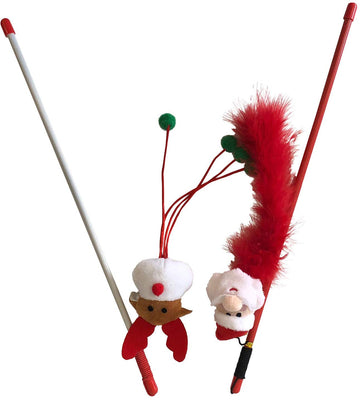 Midlee Santa and Reindeer Christmas Cat Toy Wands- 2 Pack - BESTMASCOTA.COM