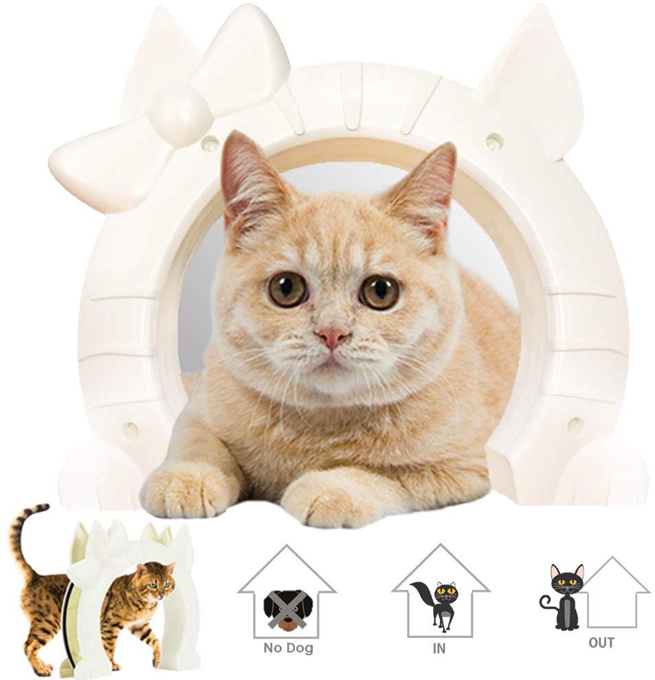 Puerta de gato Slowton, puerta de mascota para gatos, puerta interior de 2 vías, forma de agujero de gatito, se adapta a hueco, núcleo de cristal, puerta de cristal sólido para gatos de hasta 21 lb, caja de arena oculta en sótano, lavandería, habitación, - BESTMASCOTA.COM