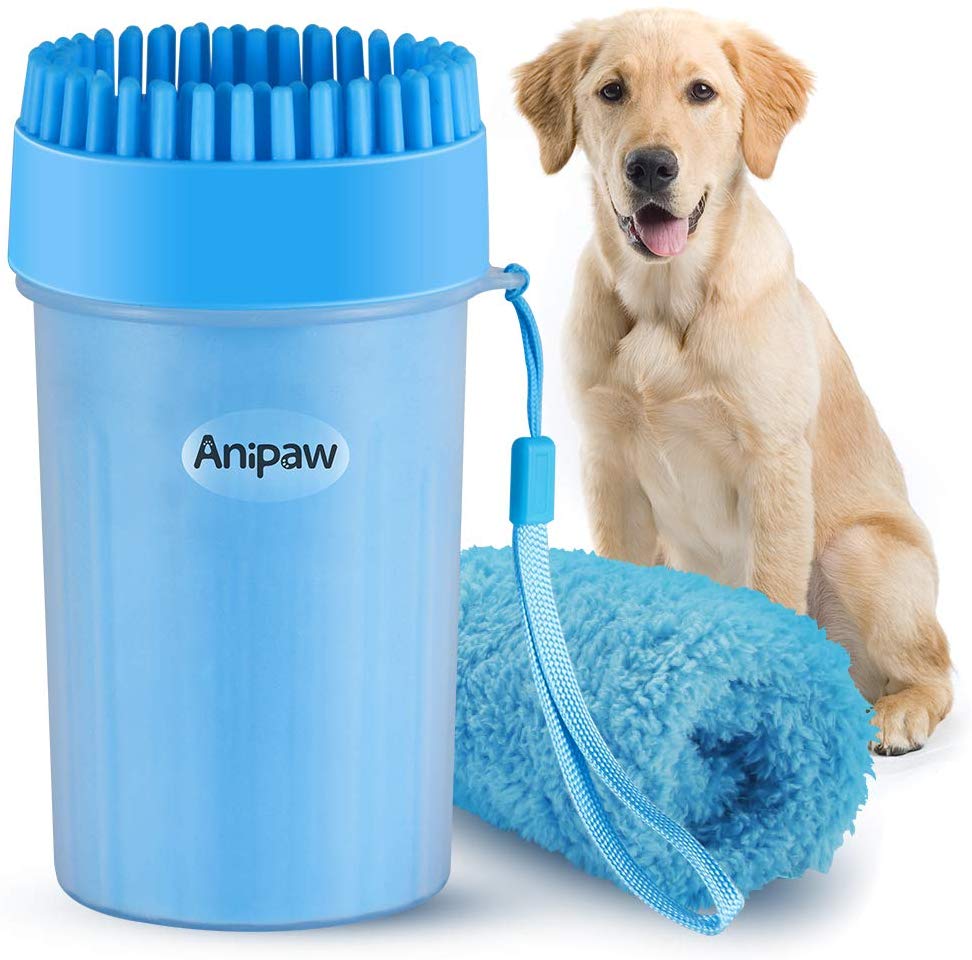 Limpiador de patas de perro Anipaw 2 en 1 de silicona con toalla, cepillo de limpieza para mascotas portátil, limpiador de pies para perros y gatos con patas de perro - BESTMASCOTA.COM