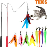 Juguete de plumas de gato, varita de juguete retráctil para gato, 2 varitas y 9 recambios surtidos, varita interactiva de plumas, juguete para gatito, gatito, gatito, tener divertido ejercitador jugando, Básico - BESTMASCOTA.COM