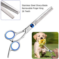 Elfirly - Tijeras de aseo para perro con punta redonda de seguridad (2 unidades, tijeras curvas, tijeras de espesor para aseo) - BESTMASCOTA.COM