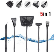 boxtech Fish Tank Clean 5 in 1 Tool Kit, Aluminum Magnesium Alloy Scraper Cleaner, Fishing Net Water Grass Clip Brush Sand Rake Stainless Steel Blade Suit for 10-120 Gal Fish Tank - BESTMASCOTA.COM