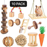 Supmaker Hamster Chew Toys, Guinea Pig Toys Natural Wooden Gerbil Rats Chinchillas Toys Accessories Dumbells Exercise Bell Roller Teeth Care Molar Toy for Birds Bunny Rabbits Gerbils - BESTMASCOTA.COM