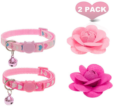 PUPTECK - Collar de gato con accesorios de flores extraíbles y campana – ajustable, desprendimiento - BESTMASCOTA.COM