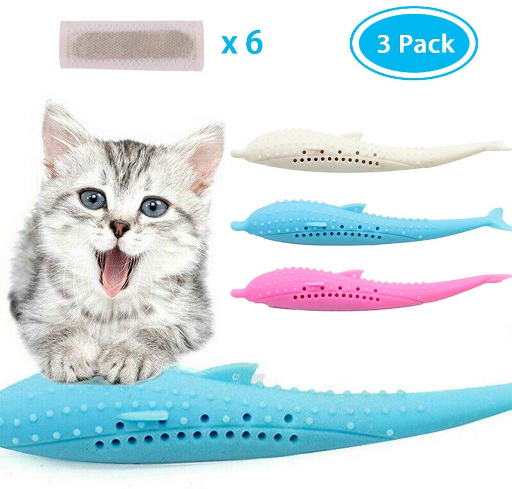 Eutreec - Juguetes para gatos interactivos, forma de pez gato, cepillo de dientes rellenable, silicio de peces, dientes de silicona, suministros para masticar mascotas, para gatitos y gatos - BESTMASCOTA.COM