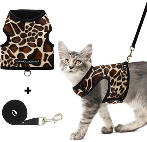 SCIROKKO - Arnés y correa para gato, a prueba de escape, ajustable, para caminar al aire libre, chaqueta con hebilla de seguridad, estampado de leopardo - BESTMASCOTA.COM