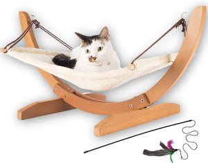 Vea pets - Hamaca de lujo para gato, cama grande de felpa suave, con capacidad para gatos o perros de juguete de tamaño pequeño a mediano, antibalanceo, atractiva y resistente, fácil de montar, construcción de madera - BESTMASCOTA.COM