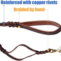 FOCUSPET Correa de piel para perro con doble asa, 6 pies, correa de piel trenzada con asa de tráfico, resistente, correa para perros grandes/medianos, mayor control de entrenamiento de seguridad, protege al perro en el tráfico, 6 pies - BESTMASCOTA.COM