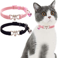 KOOLTAIL - Collar para gato con diseño de calavera con campana, 2 collares para mascotas con hebilla de seguridad, accesorio para gatos, gatitos, color negro y rosa - BESTMASCOTA.COM