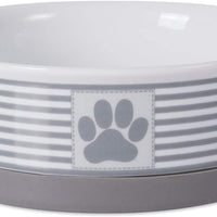 Bone Dry DII Paw Patch & Stripes Ceramic Pet Bowl for Food & Water with Non-Skid Silicone Rim for Dogs and Cats - BESTMASCOTA.COM