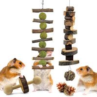 KATUMO Juguetes para masticar hámster, 12 piezas de madera natural, conejillos de indias, ratas, chinchillas, juguetes, accesorios adecuados para conejos, gerbios, mascotas pequeñas, accesorios para masticar y jugar ejercicio de dientes - BESTMASCOTA.COM