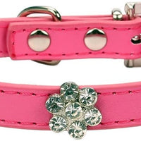 aolove Moda Rhinestones Diamante Flor Ajustable Piel Sintética mascota collares para gatos cachorro perros pequeños - BESTMASCOTA.COM