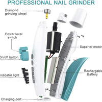 Dog Nail Grinder Electric Pet Nail Trimmer Clippers for Small Medium Large Breed Dog&Cat -Upgraded Professional 3-Speed Electric Recharging Animals Nail Grinder Gentle Painless Paws Grooming Smoothing - BESTMASCOTA.COM