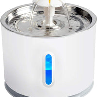 NICREW Fuente de agua para gatos, fuente de agua LED para mascotas para perros pequeños, dispensador de agua para gatos con luz nocturna LED y parte superior de acero inoxidable, 2 filtros incluidos - BESTMASCOTA.COM